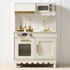 Best Choice Products Wooden Pretend Play Cottage Kitchen Kids Toy w/Storage, Scalloped Edge, 5 Accessories, Microwave, Oven, Clicking Knobs - Cream view 1