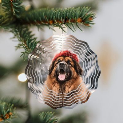 1 Pack Leonberger Dog Print Wind Spinner 10 Inch Home Metal 3D Hanging Art for Yard Garden Outdoor Decoration Round Dog Mom Dad Winter Holiday Worth Gift