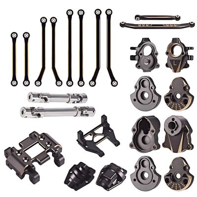 1/18 RC Redcat Ascent-18 Brass Upgrade Kit Brass Skid Plate, Steering Knuckle, Outer Portal Housing, Diff Cover, Servo Mount, Brass Chassis Links, Steering Link, and Stainless Steel Drive Shafts