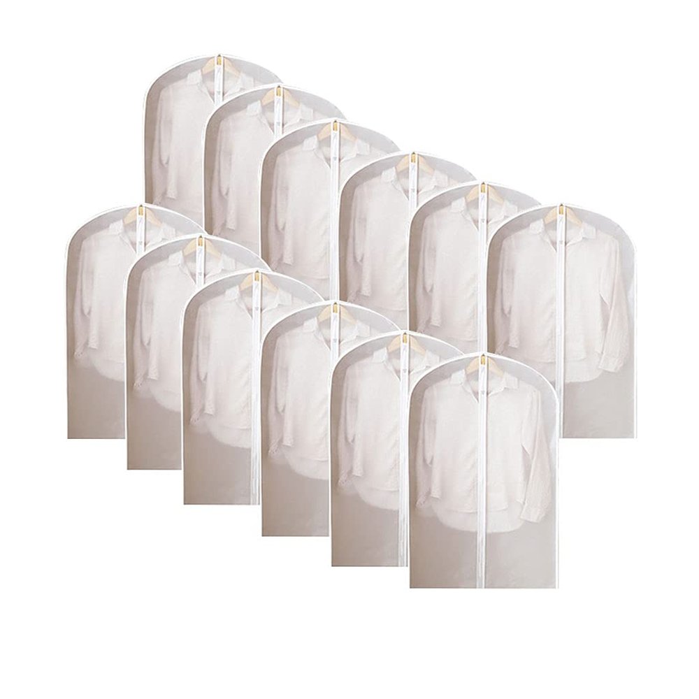 12pcs Hanging Garment Bags Lightweight Clear Clothes Full Zipper Suit Bag For Closet Storage