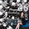 Miidenks 26th Birthday Decorations Set for Man Women,Black Silver Happy 26 Birthday Party Supplies with Birthday Backdrop Banner Birthday Tablecloth 26 Number Balloons for Her Him view 4