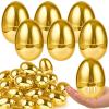 24 Pcs 3.1" Large Golden Plastic Easter Eggs Empty Fillable Easter Basket Stuffers Perfect for Surprise Egg Hunt Game Shiny Metallic Gold Egg Shells for Filling Treats Filler Kids Party Favor Prize view 1