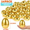 24 Pcs 3.1" Large Golden Plastic Easter Eggs Empty Fillable Easter Basket Stuffers Perfect for Surprise Egg Hunt Game Shiny Metallic Gold Egg Shells for Filling Treats Filler Kids Party Favor Prize view 2