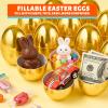 24 Pcs 3.1" Large Golden Plastic Easter Eggs Empty Fillable Easter Basket Stuffers Perfect for Surprise Egg Hunt Game Shiny Metallic Gold Egg Shells for Filling Treats Filler Kids Party Favor Prize view 3