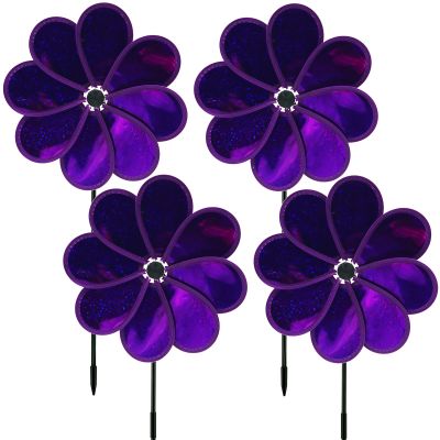 4PCS Flower Wind Spinner Sparkly Lawn Pinwheel 11.8 inch Garden Windmill for Garden, Party, Mardi GrasChristmas Outdoor, Yard Decor
