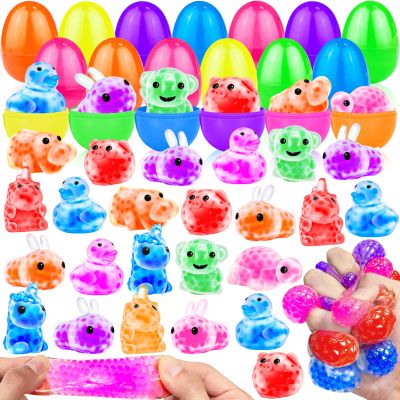 24 Pack Prefilled Easter Eggs with Animals Squishies Toys Inside, Easter Basket Stuffers Essential 12 Styles Stress Relief Fidget Squeeze Toys for Kids Toddlers Easter Eggs Fillers Hunt Party Favors