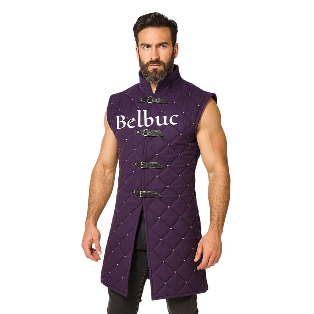 Belbuc Sleeveless Quilted Gambeson, Purple Thick Padded Coat, Medieval/Renaissance Costume (S)