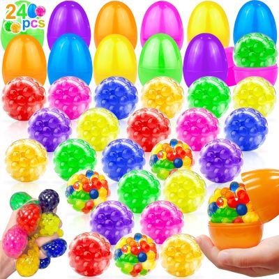 24 Pack Prefilled Easter Eggs for Kids, Fidget Stress Balls with Stress Relief Squeeze Balls for Kids Boys Toddlers Girls Stuffed Easters Basket Stuffers Easter Egg Hunt Game, Classroom Prize Supplies