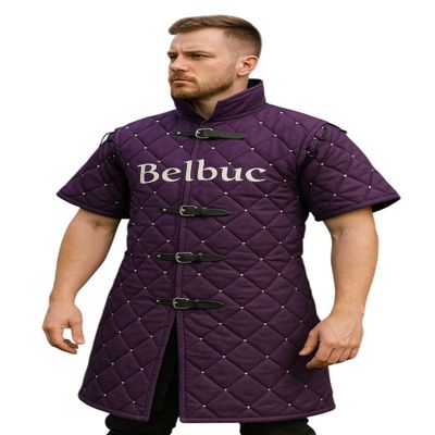 Belbuc Padded Short Sleeve Gambeson, Purple, Medieval Costume (3XL)