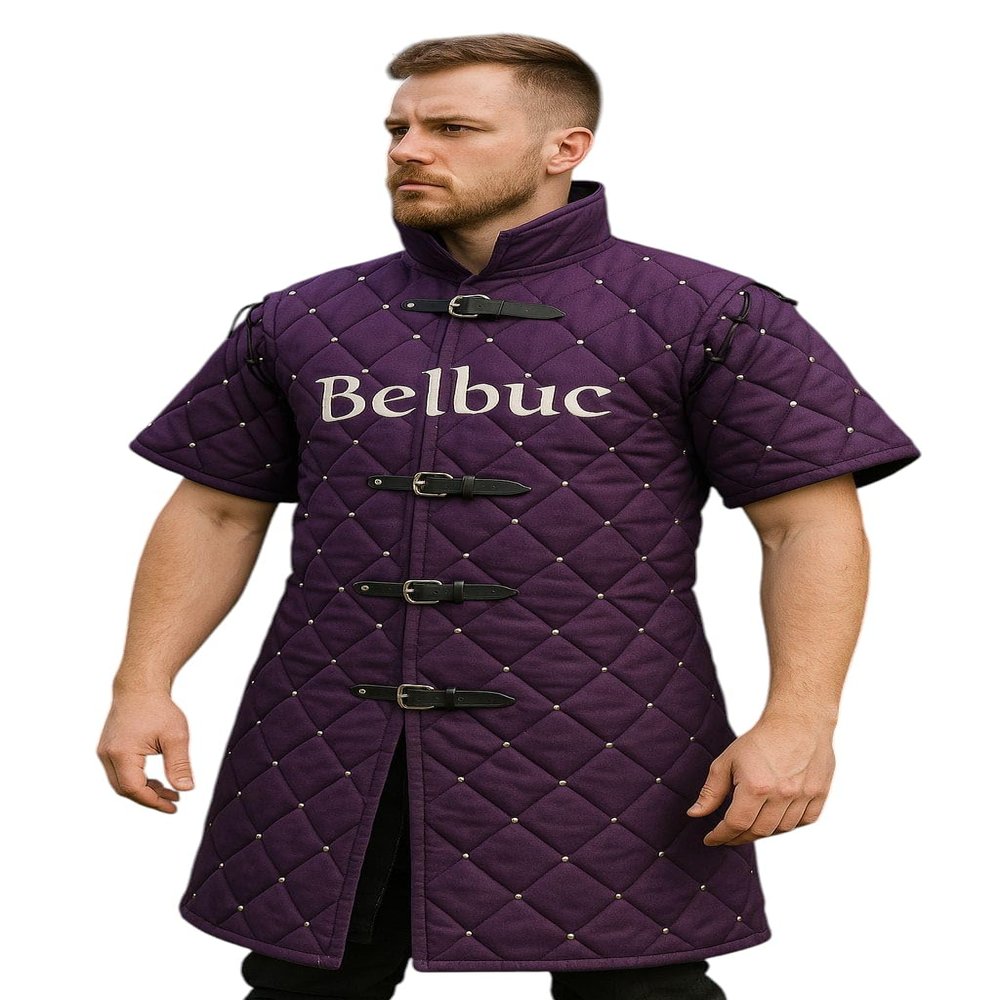 Belbuc Padded Short Sleeve Gambeson, Purple, Medieval Costume (3XL)