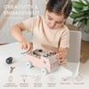 Comfy Cubs Busy Board Toy Truck Set - Fun & Noise-Free, Pine Wood Activity Board for Toddlers with LED Light Switch - Designed in The US, Focused & Engaging Montessori Play for Kids 3+ (Blush) view 2