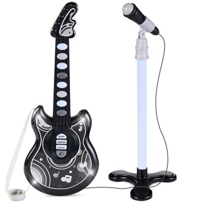 Best Choice Products 19in Kids Toy Guitar, Pretend Play Musical Instrument Toy for Toddlers w/Mic, Stand, 8 Demo Songs, Lights & Sounds - Black