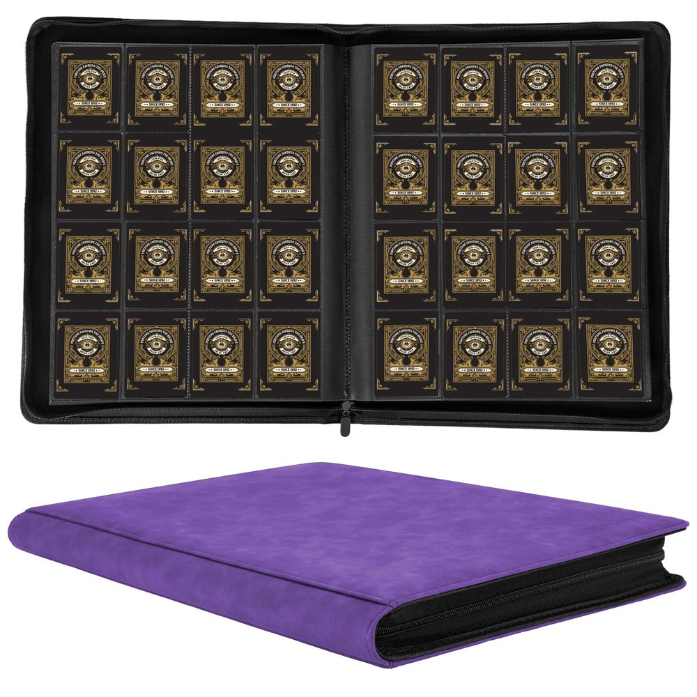 1000+ Pockets Trading Card Binder, 16 Pockets Trading Card Binder Ringless Side Loading Trading Card Album Folder for TCG,MTG,Sports Cards(Purple)