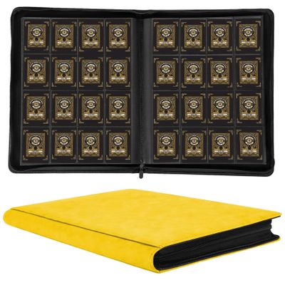 1000+ Pockets Trading Card Binder, 16 Pockets Trading Card Binder Ringless Side Loading Trading Card Album Folder for TCG,MTG,Sports Cards(Yellow)
