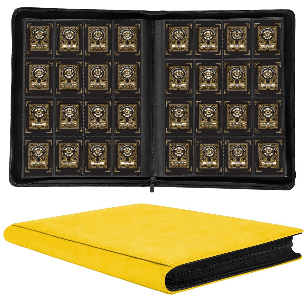 1000+ Pockets Trading Card Binder, 16 Pockets Trading Card Binder Ringless Side Loading Trading Card Album Folder for TCG,MTG,Sports Cards(Yellow)