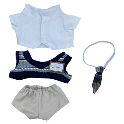 niannyyhouse 10cm Plush Doll Clothes Shirt Vest Pants Tie School Uniform Outfit 4in Doll Dressup (Blue)