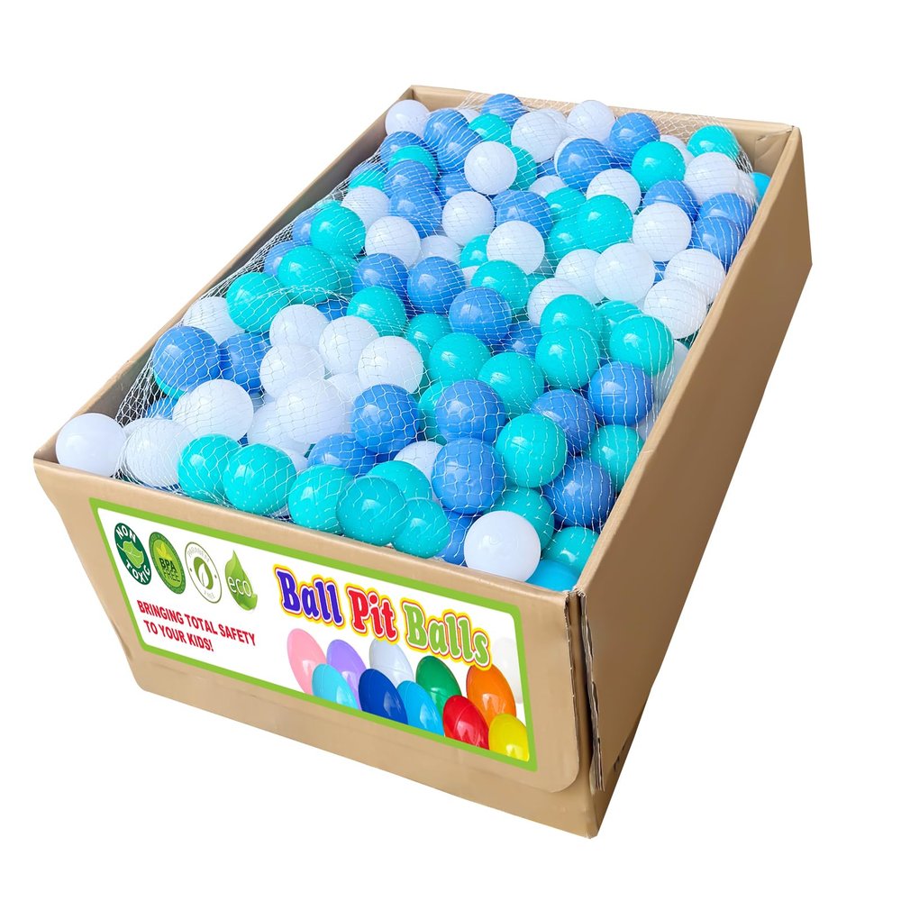 BBRUN Ball Pits Balls 1000 Count Play Plastic Balls for Ball Pits Playpen BPA- Free Crush Proof Bounce House Balls for Pet Dogs,Soft Plastic Pool Ball for Toddlers (Blue-White, 1000)