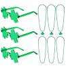 baotongle 9pcs St. Patrick's Day Party Accessories Set Include 3pcs Four Leaf Clover Glasses 3pcs Green Necklaces 3pcs Green Shamrock Necklaces view 1