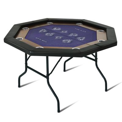 REAHOISY 8 Players Poker Table Foldable, 50inch Upgraded Folding Octagon Casion Table, Portable Texas Holedem Table w/Stainless Steel Cup Holders, Water-Resistant Cushioned Rail (Black)