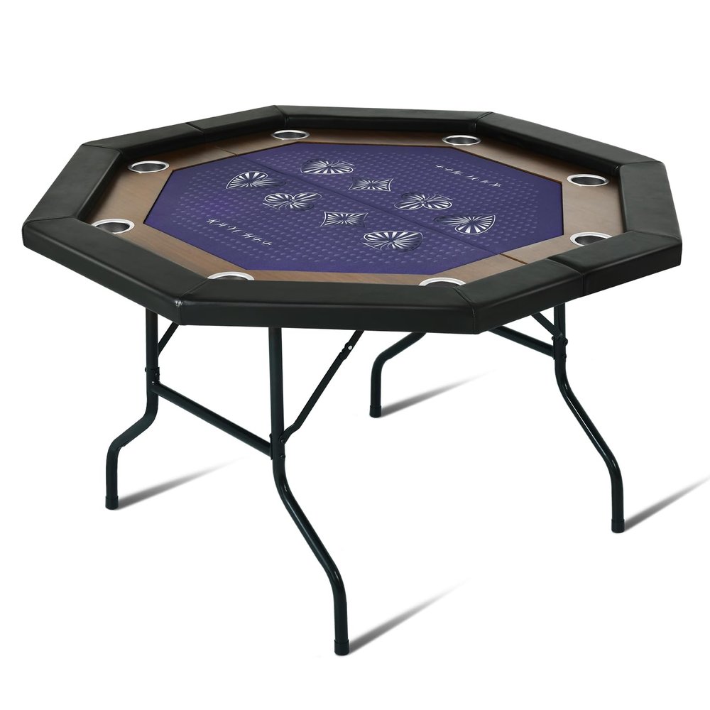 REAHOISY 8 Players Poker Table Foldable, 50inch Upgraded Folding Octagon Casion Table, Portable Texas Holedem Table w/Stainless Steel Cup Holders, Water-Resistant Cushioned Rail (Black)