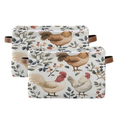 STAYTOP Watercolor Roosters Large Storage Basket Collapsible Storage Bins Waterproof Laundry Basket with Handle,Used for Home Closets, Offices, Bedrooms 2PCS