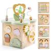 ROBUD Wooden Activity Cube, Educational Wooden Toys with 7 Functional Areas, Montessori Toys for 1+ Year Old Boys & Girls, Flower Bush Theme view 1