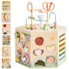 ROBUD Wooden Activity Cube, Montessori Toys for 1+ Year Old, Educational Toy with 13 Functional Areas, Fountain Garden Theme for Baby Boys & Girls view 1