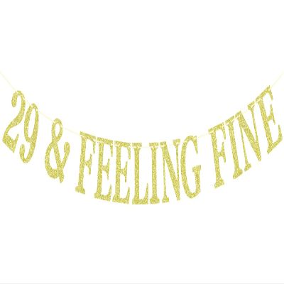 29 & Feeling Fine Banner, Not 30 Yet, Cheers to 29 Years, Rip My Youth, Happy 29th Birthday Party Decorations Gold Glitter