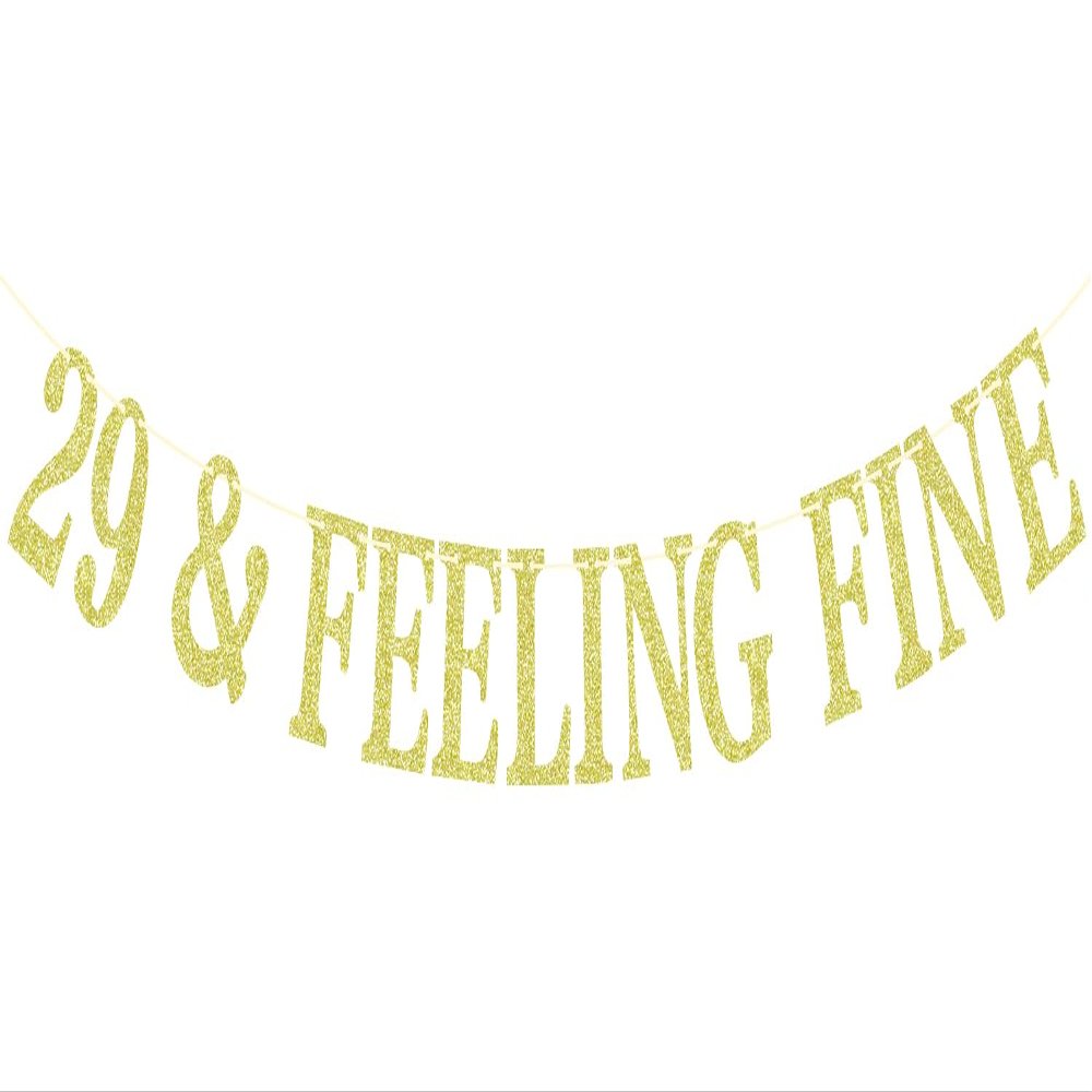 29 & Feeling Fine Banner, Not 30 Yet, Cheers to 29 Years, Rip My Youth, Happy 29th Birthday Party Decorations Gold Glitter