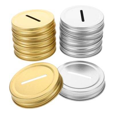 BRIGHTFUFU 12pcs Metal Jar Coin Bank Lids Tinplate Saving Jar Covers Elegant Design for Home Office Storage