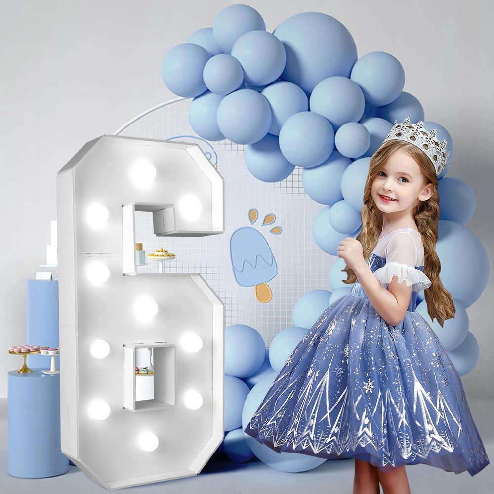 2.4FT/28.74in Marquee Light up Numbers Marquee Number 6 with White Lights for Birthday Party Large Mosaic Frame Letter Cardboard Pre-Cut Giant Cut-Out Thick Foam Board Sign Diy Decorations