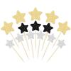 Gyufise 42Pcs Star Cupcake Toppers Glitter Assembled Twinkle Star Cupcake Picks Wedding Engagement Bridal Shower Birthday Party Cake Decorations Supplies Black Gold Silver view 1