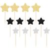 Gyufise 42Pcs Star Cupcake Toppers Glitter Assembled Twinkle Star Cupcake Picks Wedding Engagement Bridal Shower Birthday Party Cake Decorations Supplies Black Gold Silver view 3