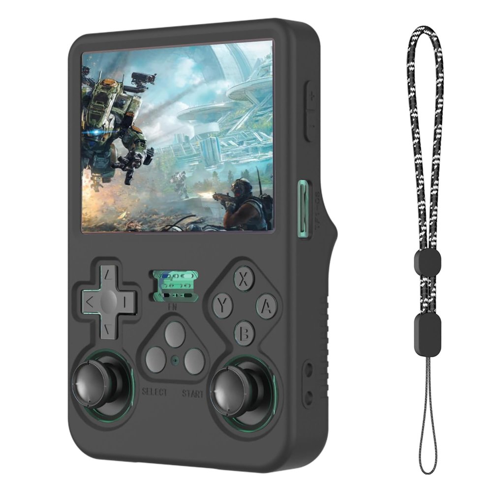 Silicone Case Compatible with R36S Handheld Game Console, Anti-Scratch, Washable, Shockproof Silicone Protective Cover for R36S with Lanyard - Black