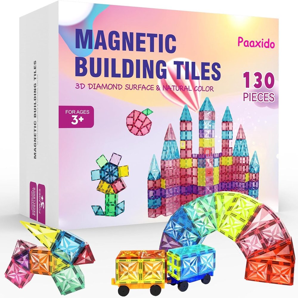Paaxido Magnetic Tiles, 130PCS Magnetic Blocks Set with 2 Cars, Gesture Sensing RC Stunt Car Toys Gift for Kids, Boys and Girls 3-5 6-8 9-12+ Year Old