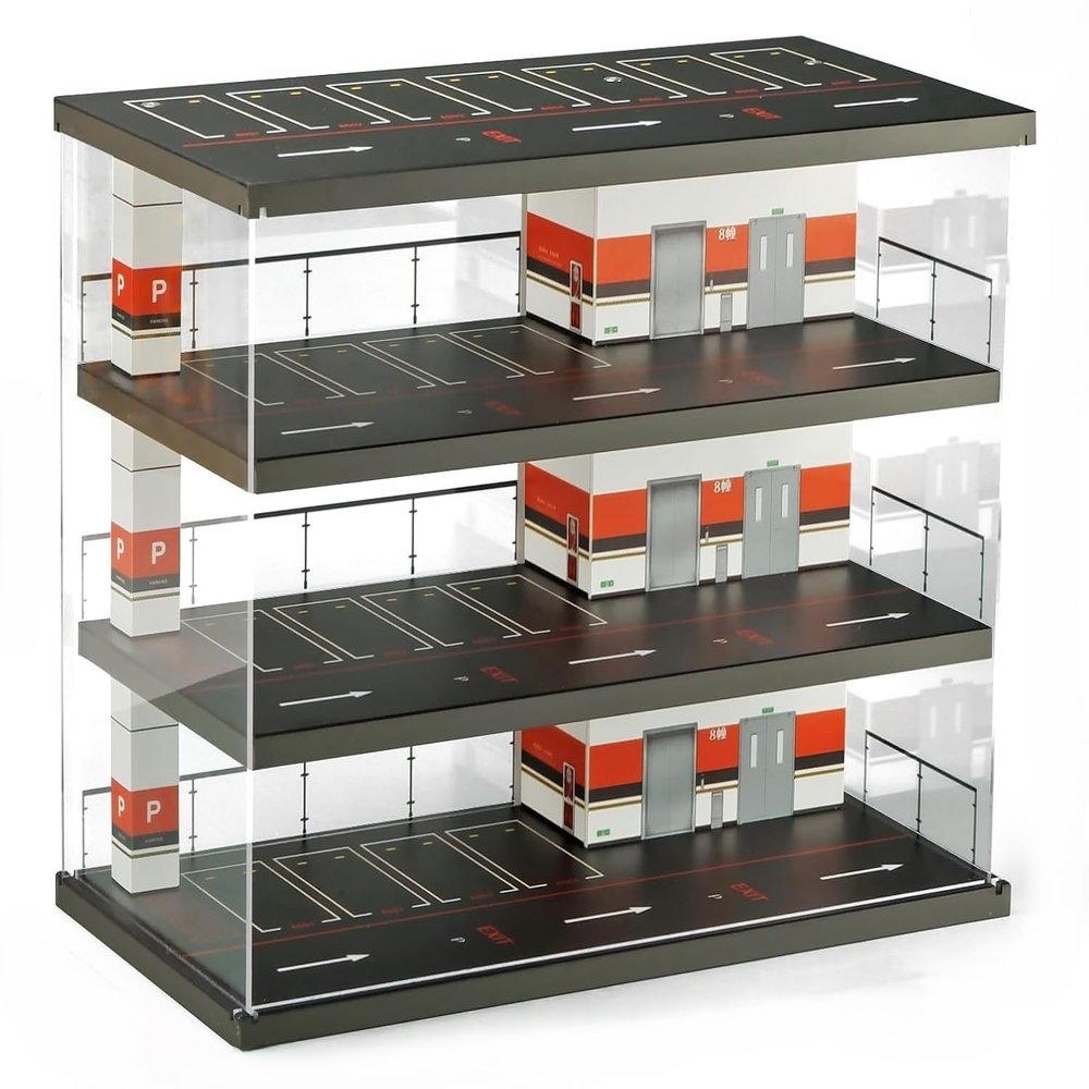1/64 Scale Diecast Car Diorama Garage Parking Dustproof Storage Shelf with Lights,Display Case for Hot Wheels & Matchbox Cars