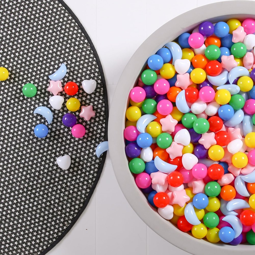 GOGOSO Star Heart Moon Ball Pit Balls, Shaped Play Balls for Ball Pit, 100 200 500 1000 Crush Proof Bpa Free Kids Toddler Baby Pastel Pelotas,Vibrant Rainbow Mix, 100