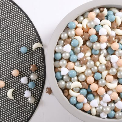 GOGOSO Star Heart Moon Ball Pit Balls, Shaped Play Balls for Ball Pit, 100 200 500 1000 Crush Proof Bpa Free Kids Toddler Baby Pastel Pelotas,Classic Mocha Blue Tone, 200