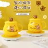 440ml/15oz - Ceramic Cute Cartoon Bear Milk Cup Couple's Personalized Breakfast Coffee Cup - Bear Warm Cup D with Lid Spoon Heating Pad view 4