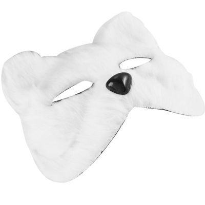 Alasum Half Face Fox Mask White Faux Fur Scary Halloween Mask Cosplay Carnival Masquerade Ball Accessory