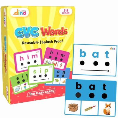 100 CVC Words Flashcards - 25 CVC Families | 100 CVC Words for Preschool (Pre-K), Kindergarten,1st, 2nd, 3rd Grade | Reusable flashcards | Phonics Flsahcards | CVC Activity