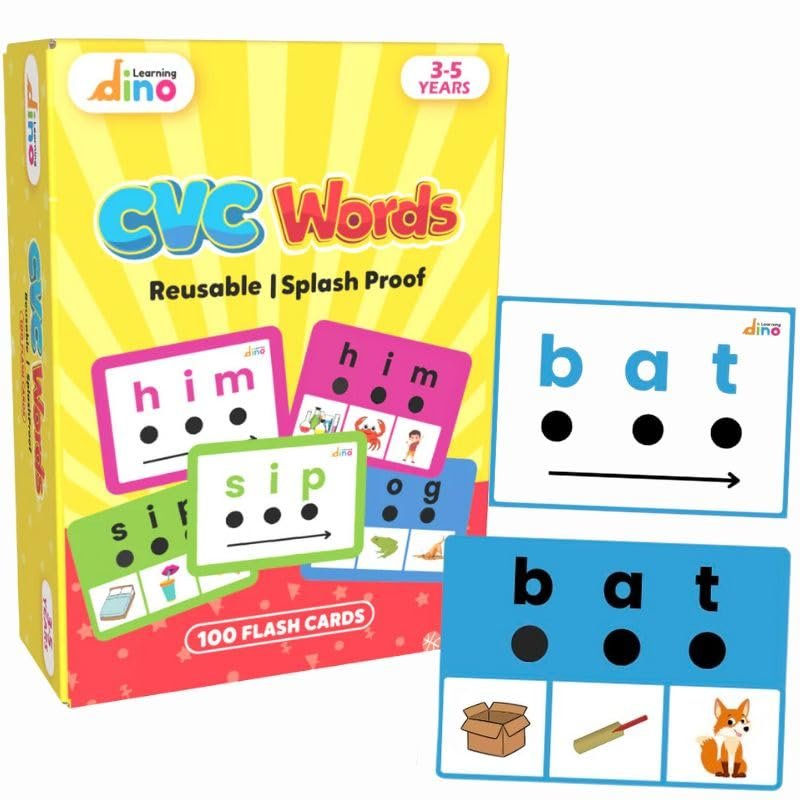 100 CVC Words Flashcards - 25 CVC Families | 100 CVC Words for Preschool (Pre-K), Kindergarten,1st, 2nd, 3rd Grade | Reusable flashcards | Phonics Flsahcards | CVC Activity