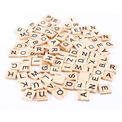 100pcs Puzzle Tiles Letters Alphabet Wooden Pieces Numbers Pendants Spelling, Premium Quality Light Wood Grain Smooth Finish with Clear Black Screen Printed Letters for Early