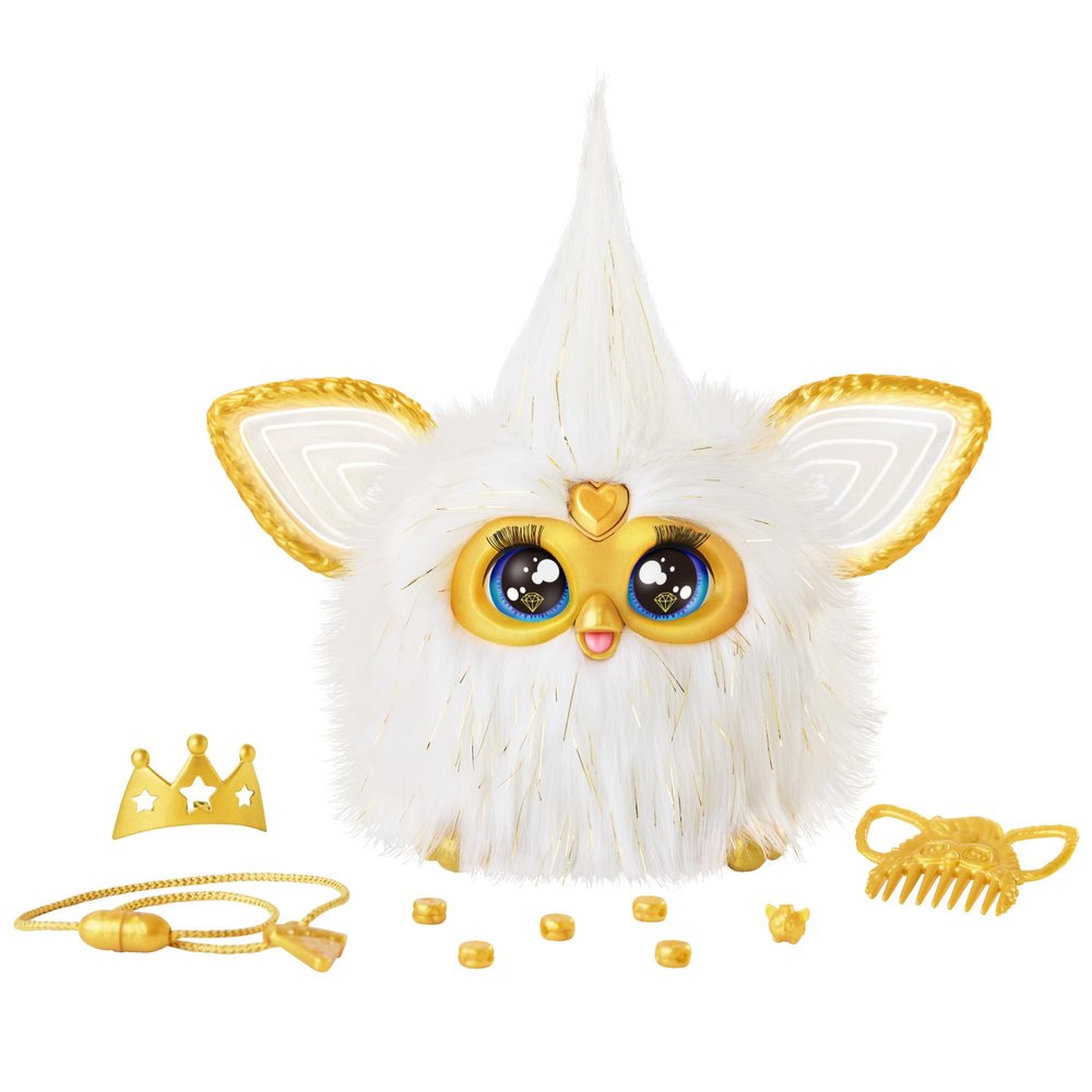 Furby Gold Glam Interactive Plush Toys for 6 Year Old Girls & Boys & Up, Voice Activated Animatronic, Speaks English & Furbish, White (Amazon Exclusive)