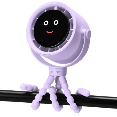 Akejrym Stroller Fan Portable, Personal Fan for Travel, Digital display, Detachable 5 Speeds Rechargeable 360 Rotate Flexible Tripod Fan, For Home Office Stroller Camping - Purple
