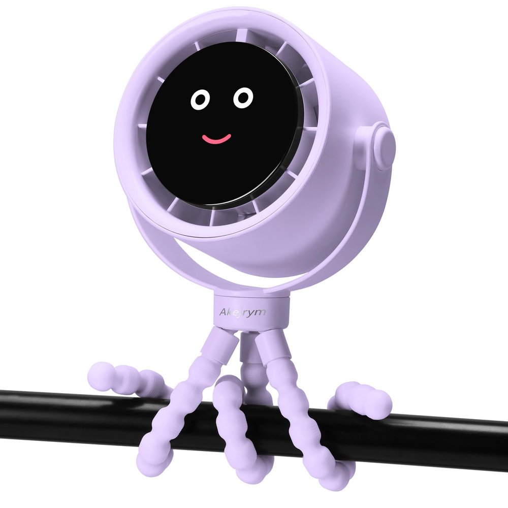 Akejrym Stroller Fan Portable, Personal Fan for Travel, Digital display, Detachable 5 Speeds Rechargeable 360 Rotate Flexible Tripod Fan, For Home Office Stroller Camping - Purple