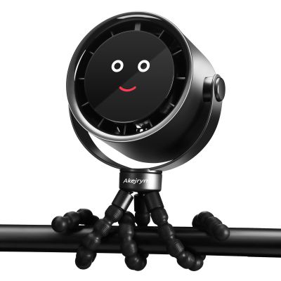 Akejrym Stroller Fan Portable, Personal Fan for Travel, Digital display, Detachable 5 Speeds Rechargeable 360 Rotate Flexible Tripod Fan, For Home Office Stroller Camping - Black