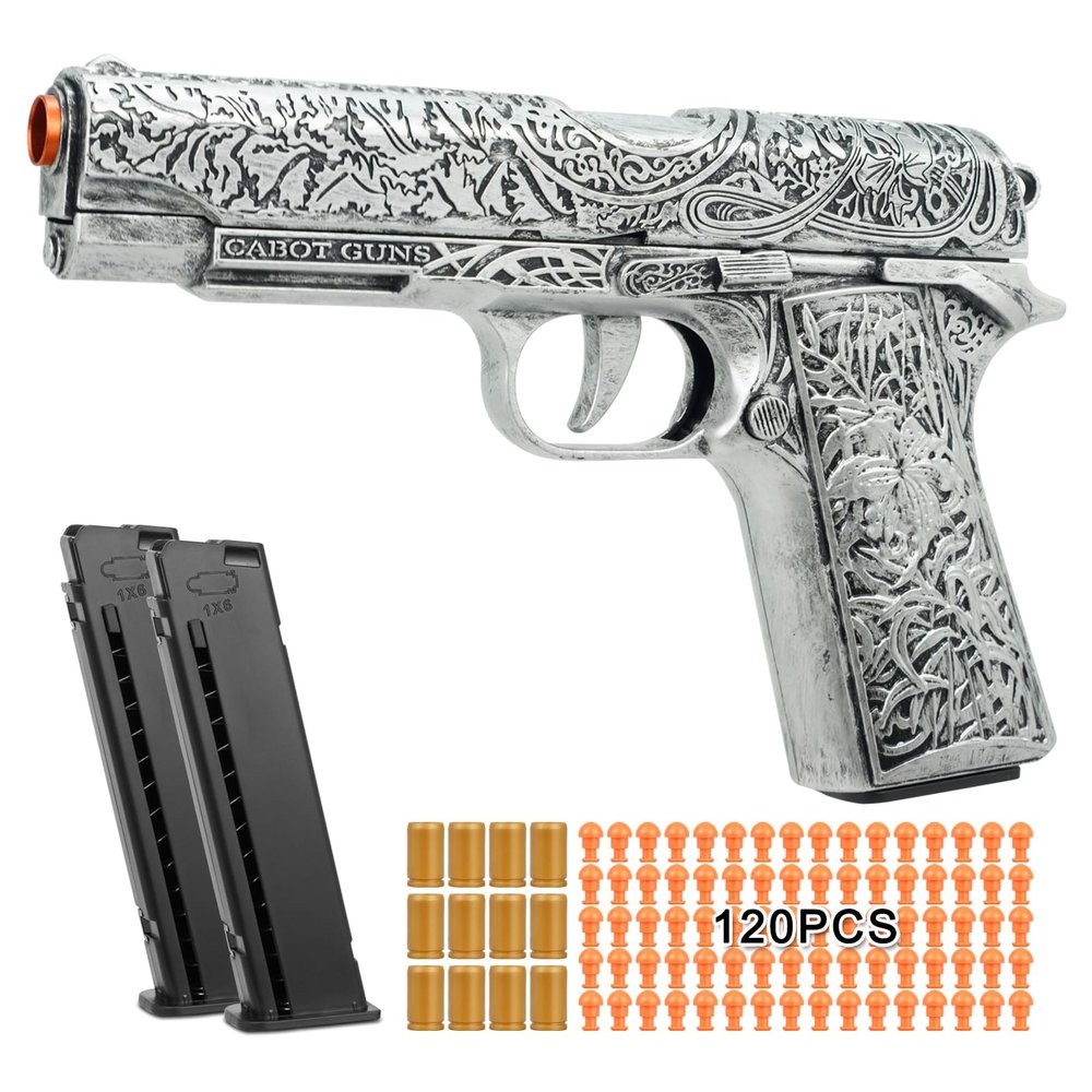 Toy Gun, 1911 Semi Auto Pistol Gun Toy for Boys, Empty Shell Ejecting Toy Gun with 120 Soft Bullets, Realistic Gun Toy Model, Kids Plastic Toy Pistol for 8+ (Silver)