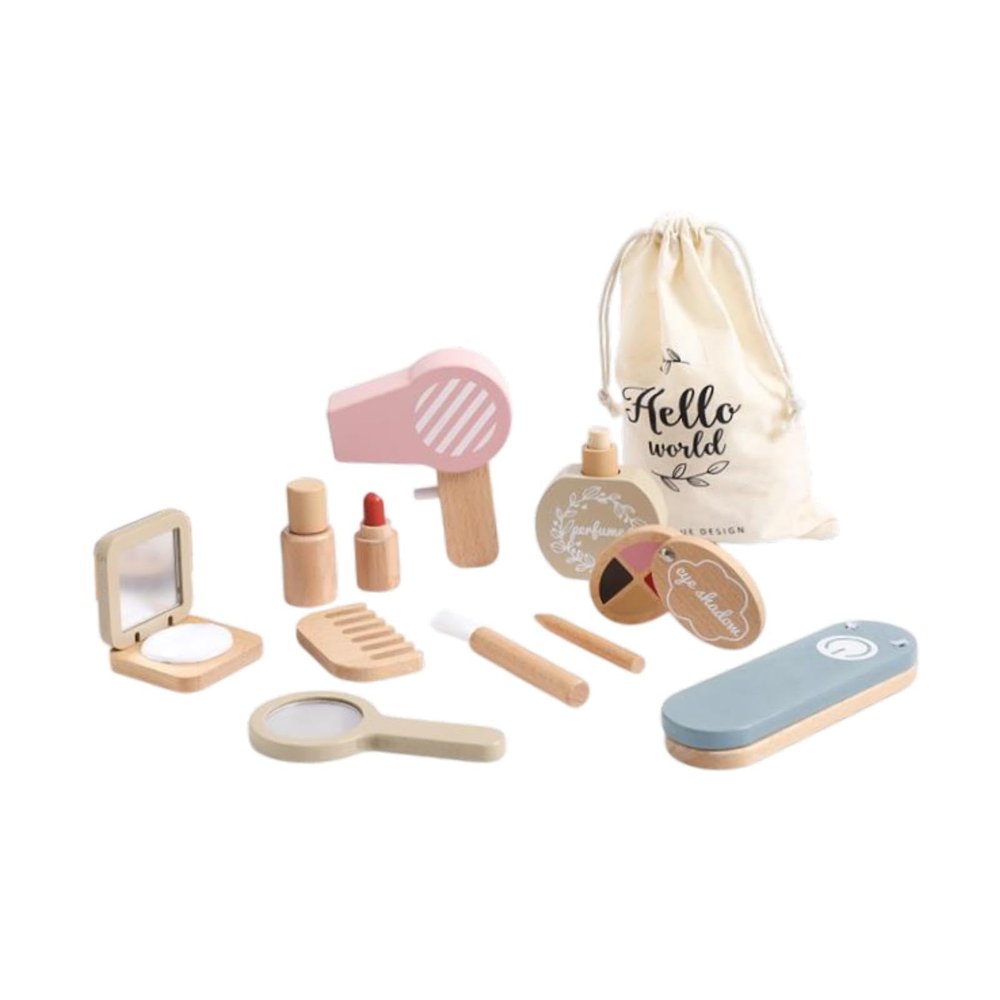 Luwecf Wooden Makeup Toy Set Princess Makeup Kits Hair Comb Mirror Little Princess Set Kids Pretend Play Toy Makeup Set for Toddlers