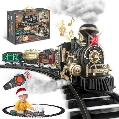 JQ JUQU Remote Control Train Set for Kids Ages 3-8, Electric Steam Toy Train with Smoke Lights and Sound, Complete Track Set for Holiday and Year-Round Indoor Play